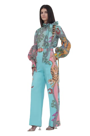 Limerick by Abirr N' Nanki Blue Stripe Textured Organza Shirt 