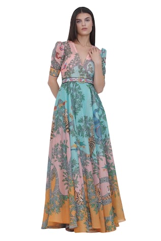Limerick by Abirr N' Nanki Printed Maxi Dress With Belt 