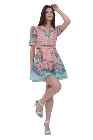 Limerick by Abirr N' Nanki Multicolor Embroidered Dress With Belt 