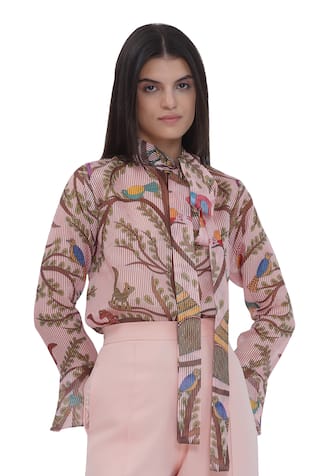 Limerick by Abirr N' Nanki Multicolor Stripe Textured Organza Shirt 