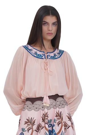 Limerick By Abirr N' Nanki Multicolor Scallop Textured Satin Top 