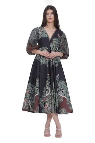 Limerick by Abirr N' Nanki Black Scallop Textured Midi Dress & Belt 