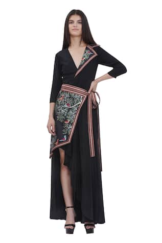 Limerick by Abirr N' Nanki Embroidered Black Jacket Dress with Belt 