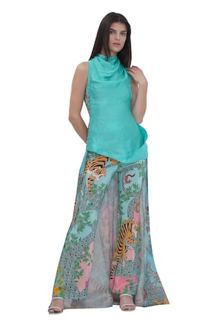 Limerick by Abirr N' Nanki Blue Crepe Palazzo Pant 