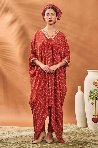 Masaba Red Tree of Hearts Kaftan & Pant Set