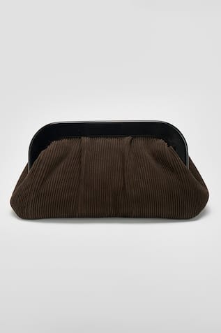 PERONA Brown Suede Leather Designer Clutch 