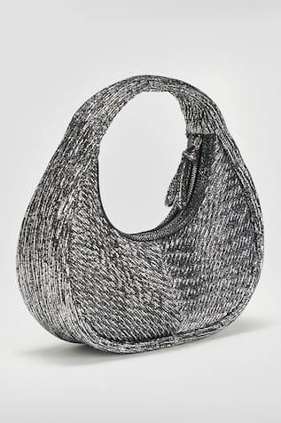 PERONA AGATHA Silver Suede Handbag 