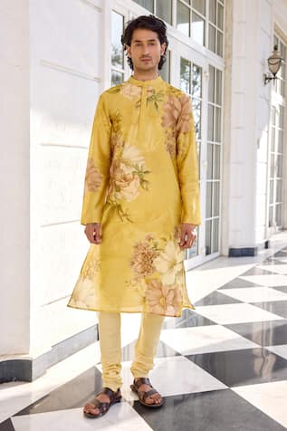 Kalista Ilyaz Floral Printed Yellow Kurta Set 