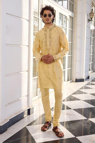 Kalista Farmaan Light Yellow Embroidered Kurta Set 