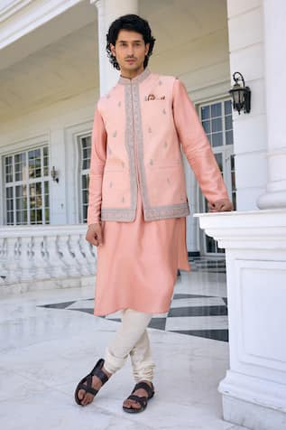 Kalista Zunaid Salmon Pink Nehru Jacket Set 