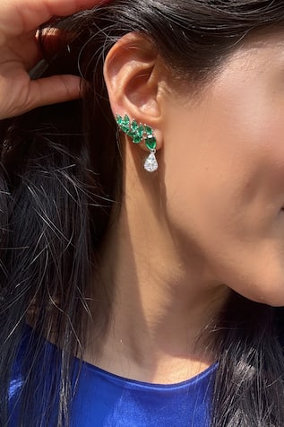 Green Rhodium Plated Ear Cuff 