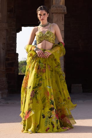 Awigna Floral Print Organza Lehenga Set 