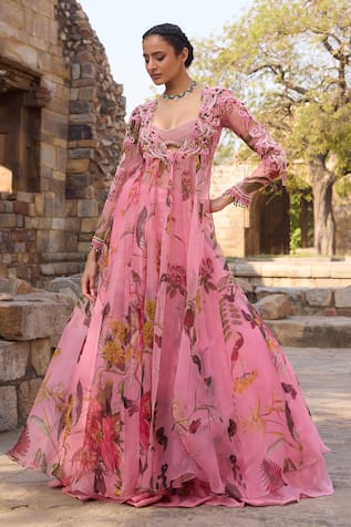 Awigna Floral Print Organza Kurta Set 