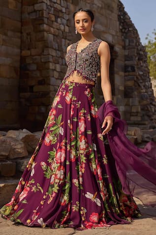 Awigna Floral Print Georgette Lehenga Set 