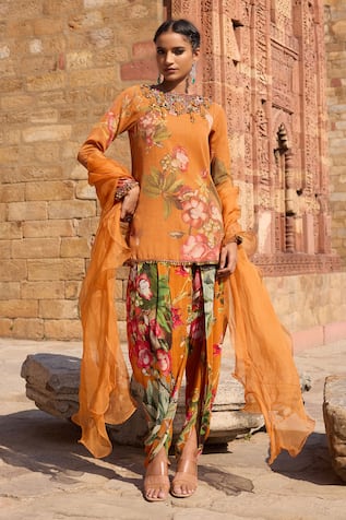 Awigna Floral Print Dhoti Kurta Set 