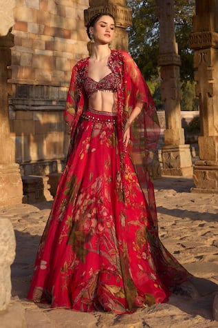 Awigna Fuchsia Floral Embroidered Lehenga Set 