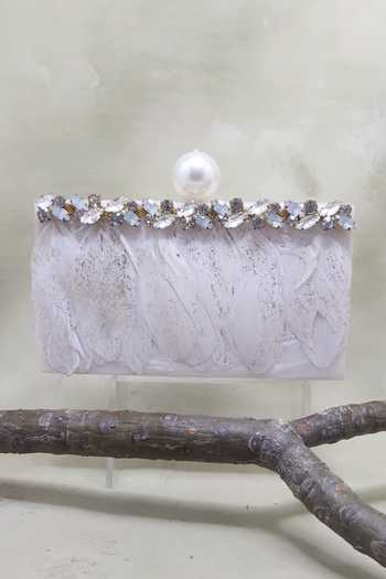 Adwita Bags & Jewels Kara Crystal & Feather Embellished Clutch Bag 