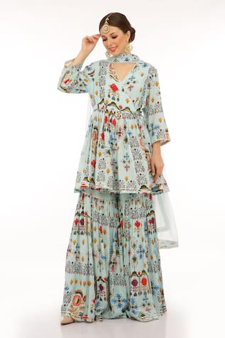 Preevin Floral Printed Peplum Kurta Set 