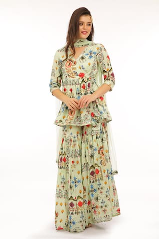 Preevin Floral Printed Peplum Kurta Set 
