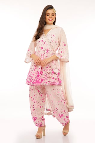 Preevin Ice Pink Printed Peplum Kurta Set 