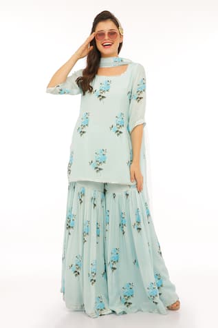 Preevin Floral Print Peplum Kurta Set 