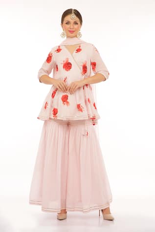 Preevin Floral Peplum Kurta & Sharara Set 