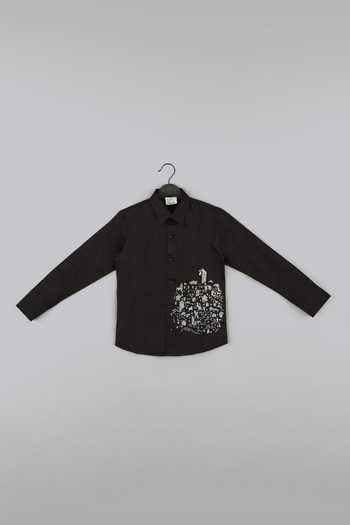 Little Brats Designer Black Cotton Blend Shirt 