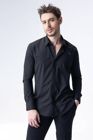 Amit Arora Black Hand-Embroidered Bee Shirt 