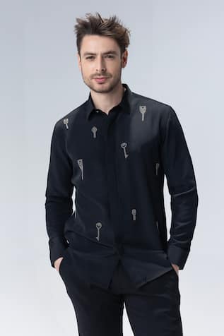 Amit Arora Black Hand-Embroidered Shirt 