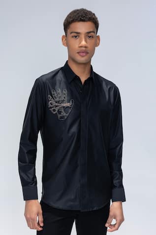 Amit Arora Black Hand-Embroidered Casual Shirt 
