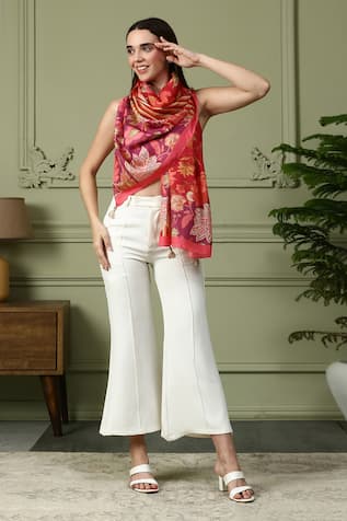 Floral Printed Silk Stole 