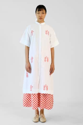 Merakus Cross Stitch Embroidery Cotton Kurta & Skirt Set 