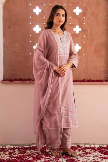 SEHER JAIPUR Mauve Muslin Silk Inayat Kurta Set 