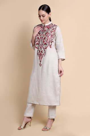 Bhairavi Jaikishan Beige Embroidered Kurta Set 