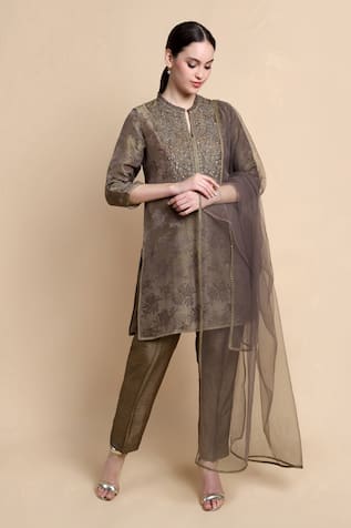 BHAIRAVI JAIKISHAN Brown Embroidered Kurta Set 