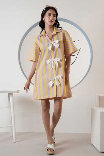 Surabhi Arya Yellow & Purple Striped Short Dress 