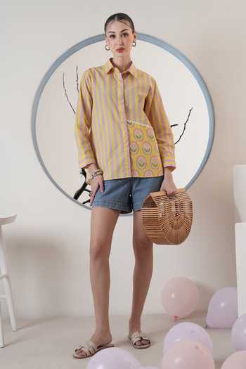 Surabhi Arya Yellow Striped Poplin Shirt 
