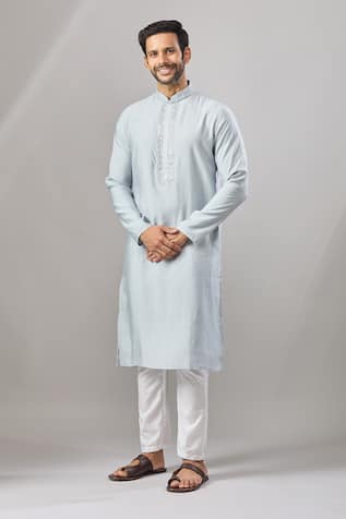 Sky Blue Plain Kurta Set 