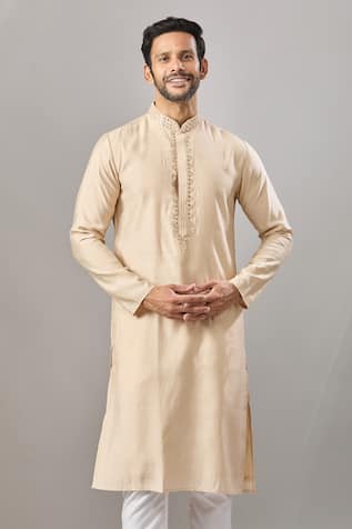 Beige Self Design Banarasi Art Silk Kurta 