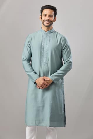 Self Design Gray Banarasi Art Silk Kurta 