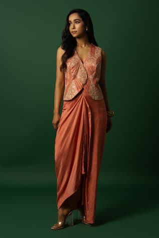 DAY AND MOOD Burnt Orange Dola Silk Kurta Set 