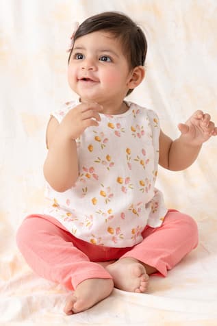 Tiber Taber Floral Print Cotton Kids Pant Set 
