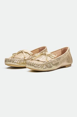 Gold Genuine Leather Northampton Flats 