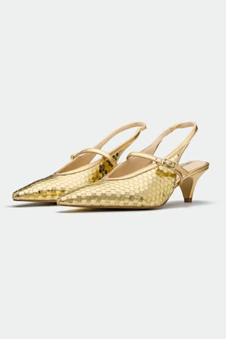 Gold Designer Slingback Heels 