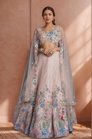 Samyukta Singhania Peach Embroidered Classic Lehenga Set 