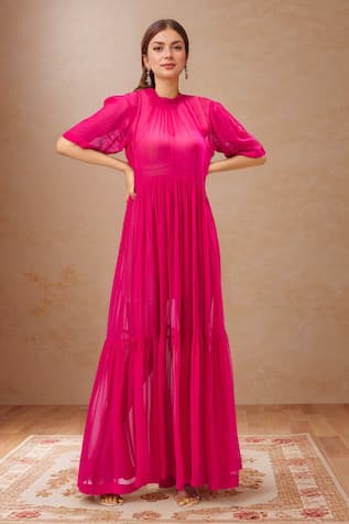 Samyukta Singhania Baby Pink Georgette Maxi Dress 