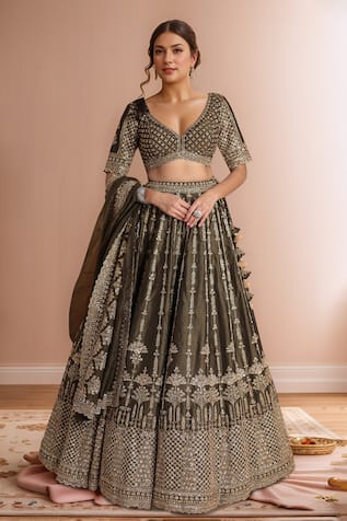Samyukta Singhania Dark Green Embroidered Lehenga Set 