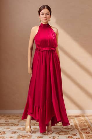 Samyukta Singhania Red Satin Maxi Dress 