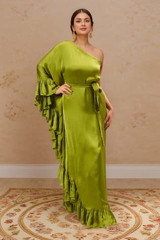 Samyukta Singhania One Shoulder Ruffled Maxi Dress 