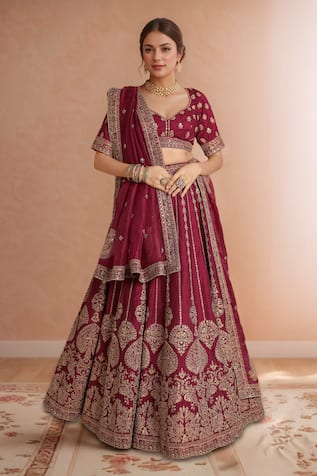 Samyukta Singhania Maroon Silk Classic Lehenga Set 
